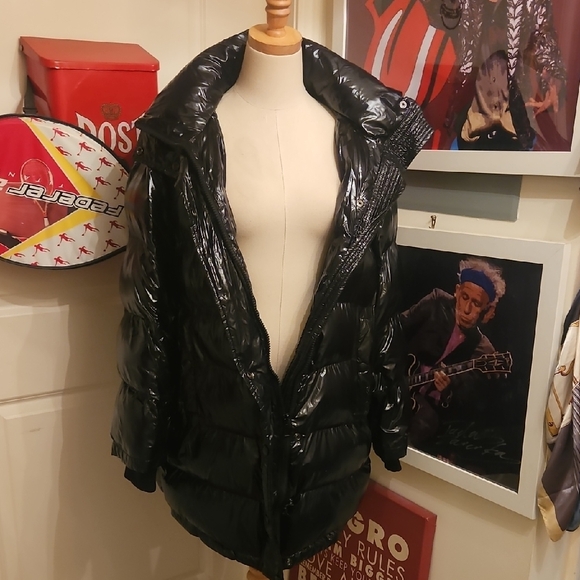 Zara Black Glossy Puffer Coat with High Collar - Picture 3 of 9